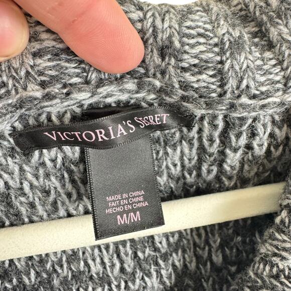 Victoria's Secret Gray Wool Blend Belted Chunky Knit Button Up Cardigan M - Picture 5 of 7